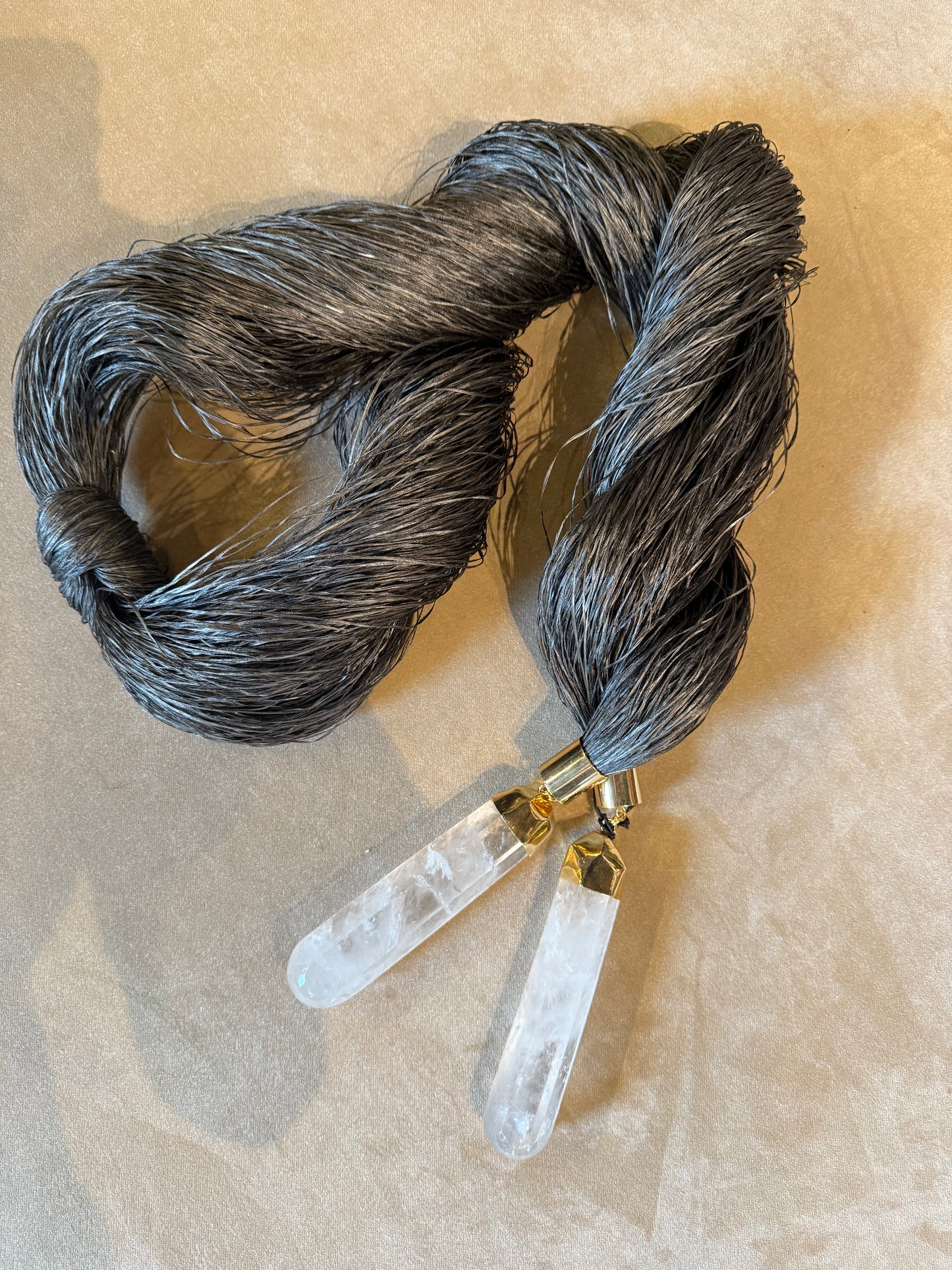 Onion Silk Straw Necklace with Quartz Handles
