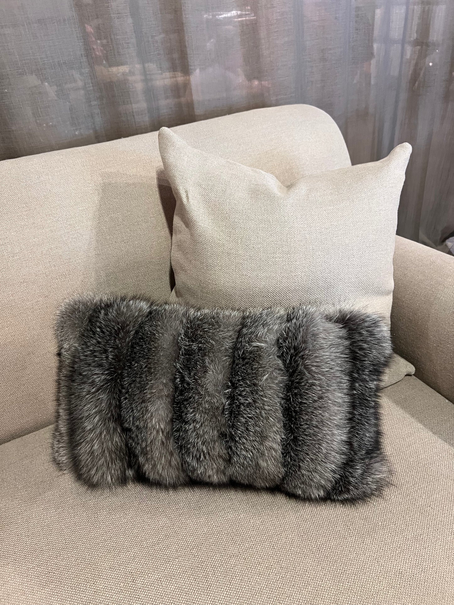 Ashy Colored Fox Fur Channeled Lumbar