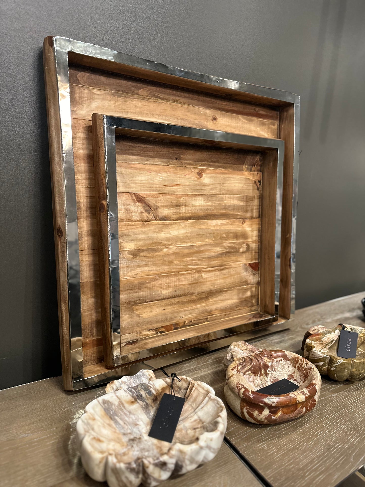 Pine Square Tray with alpaca silver detail