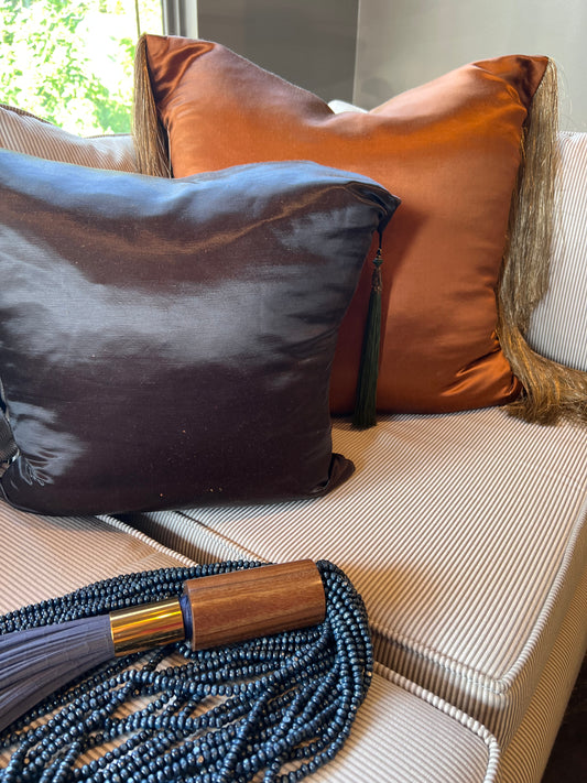 Custom Copper Silk Throw Pillow with Fringe