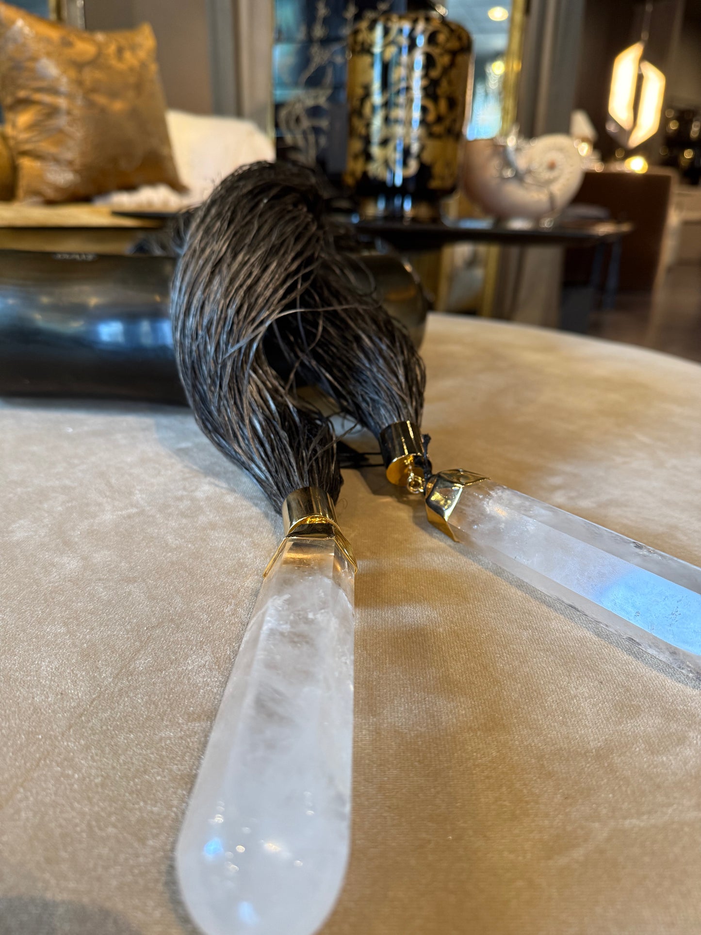 Onion Silk Straw Necklace with Quartz Handles