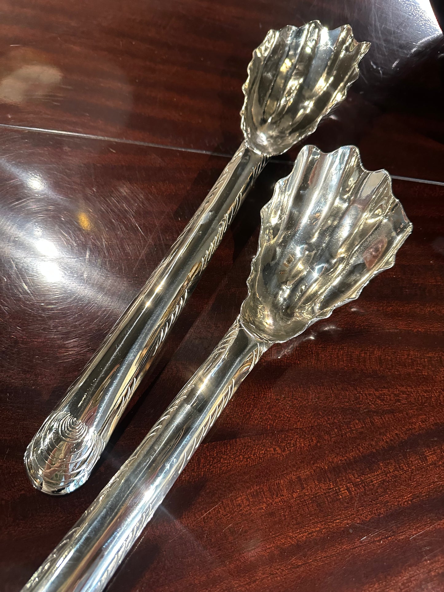 Pair of Oyster Shell Silver Serving Spoon