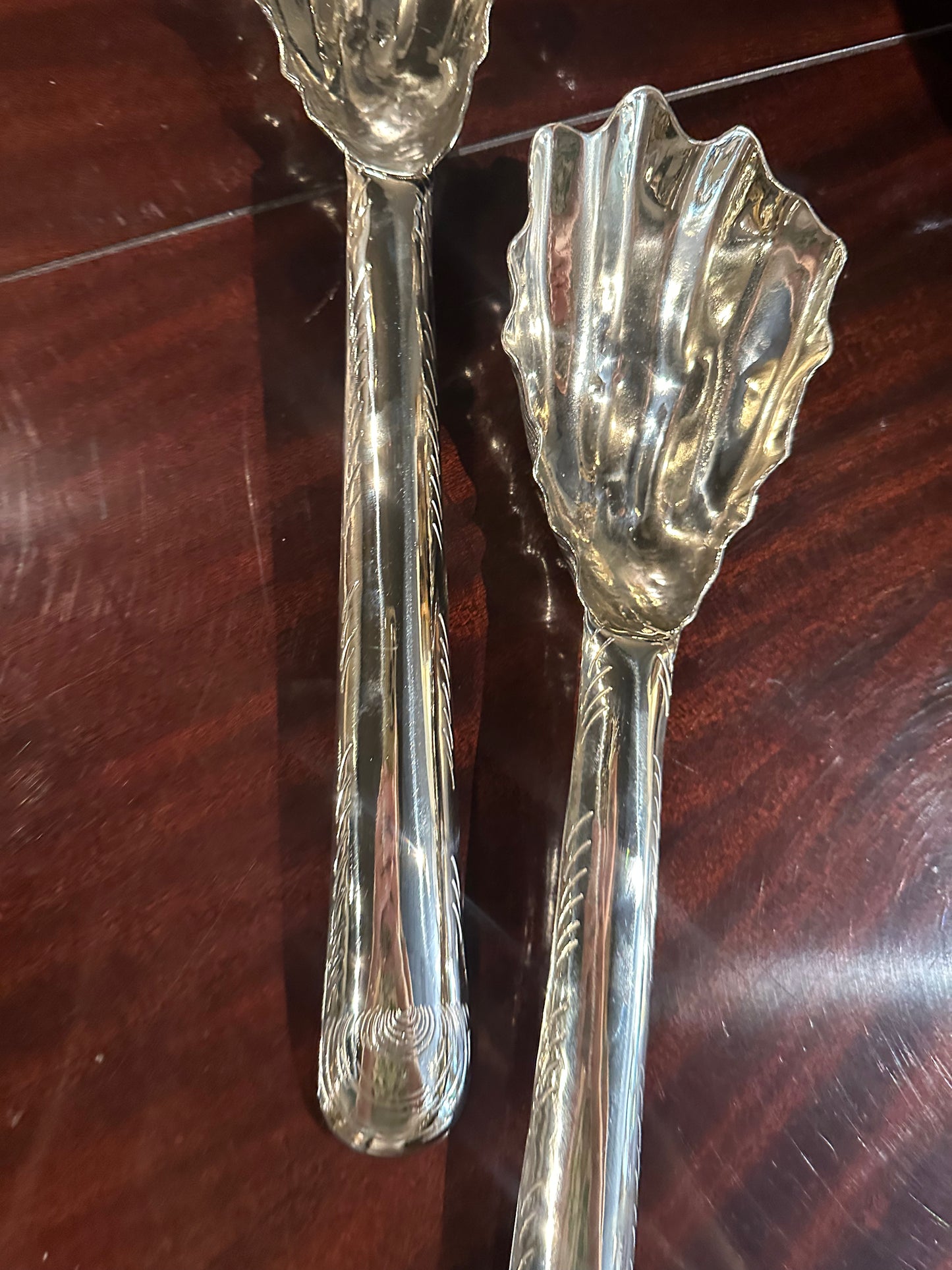 Pair of Oyster Shell Silver Serving Spoon