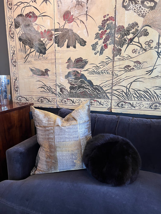 Channeled Fox Fur Round Pillow