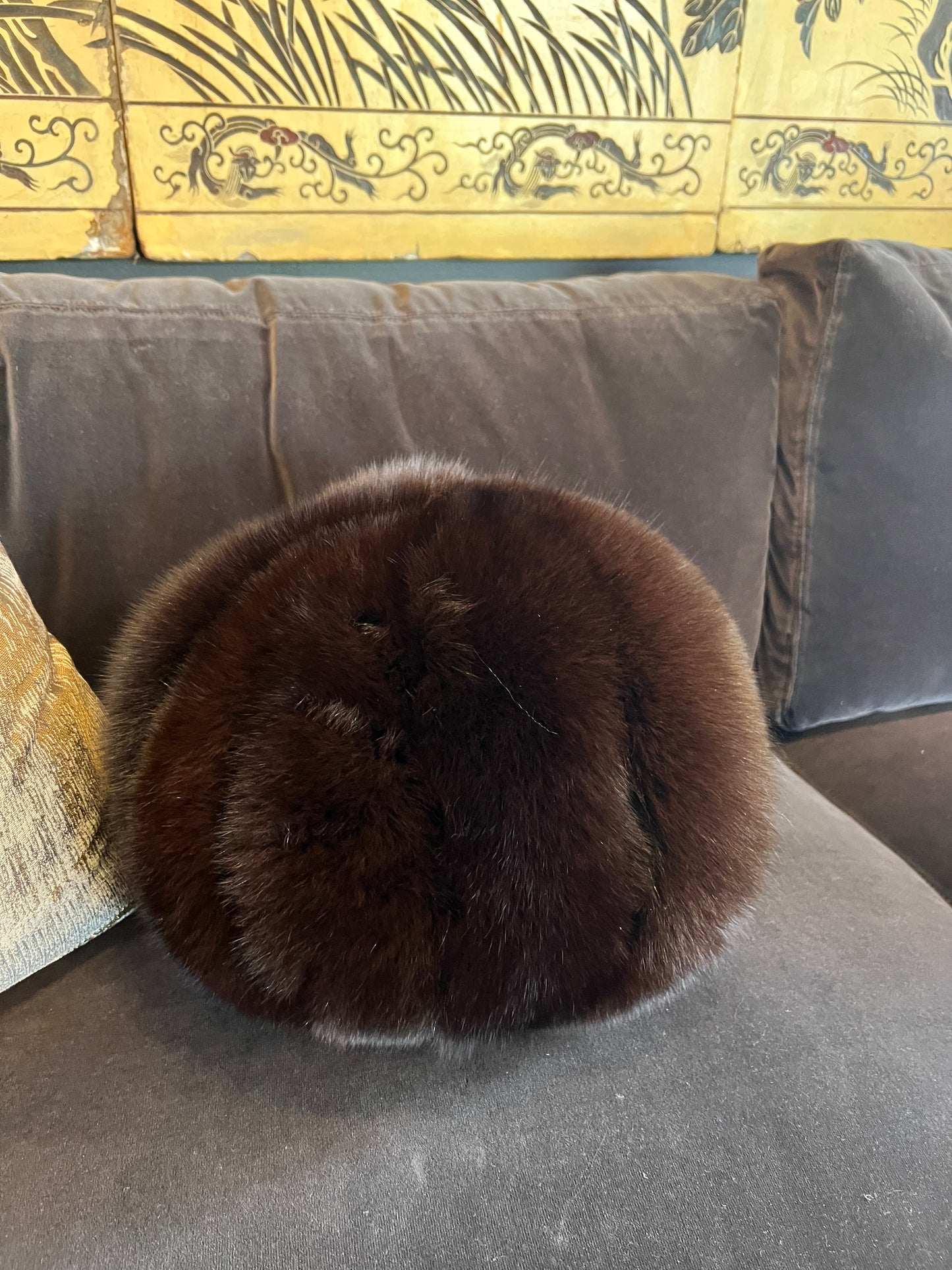 Channeled Fox Fur Round Pillow
