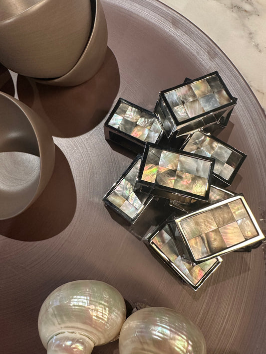 Pair of Mother of Pearl and Silver Napkin Rings